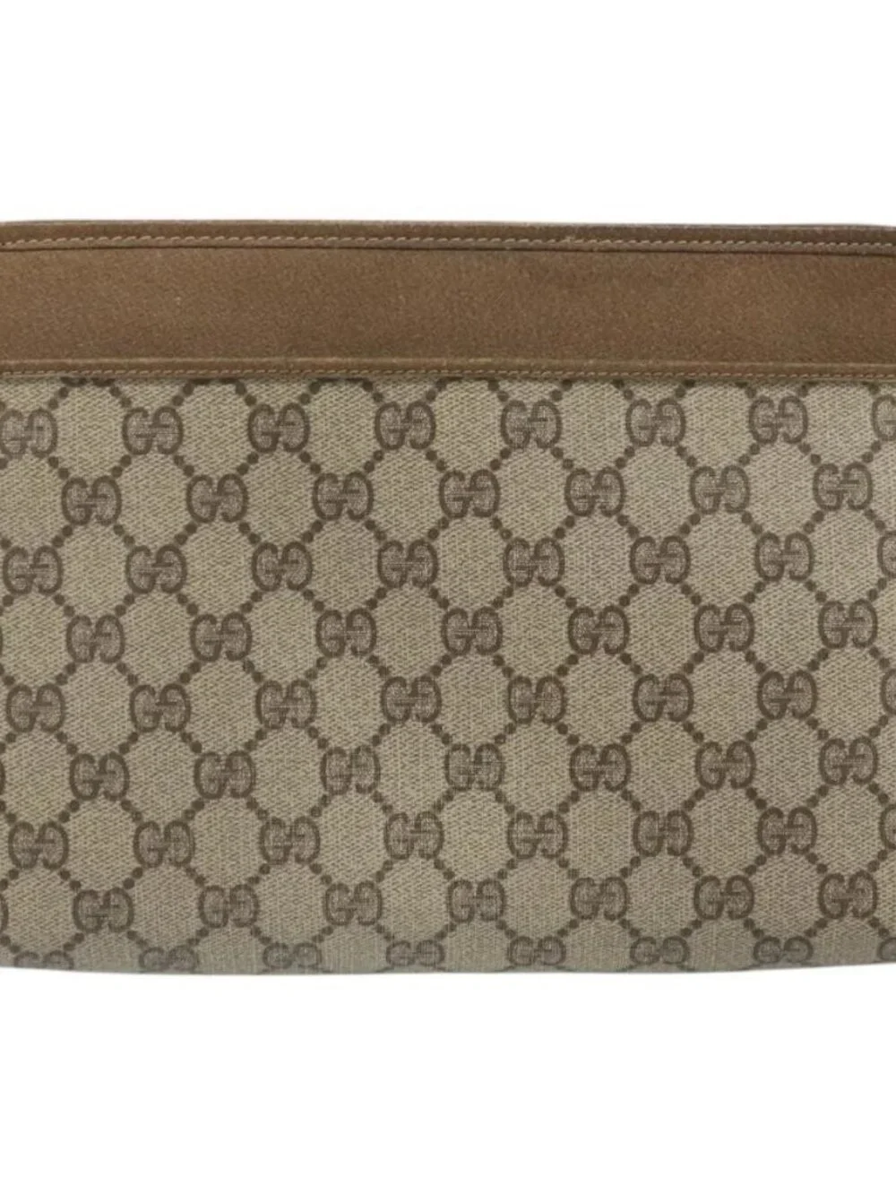 GUCCI GG Supreme Clutch Bag PVC Beige Gold 111 01 037 Auth bs32865